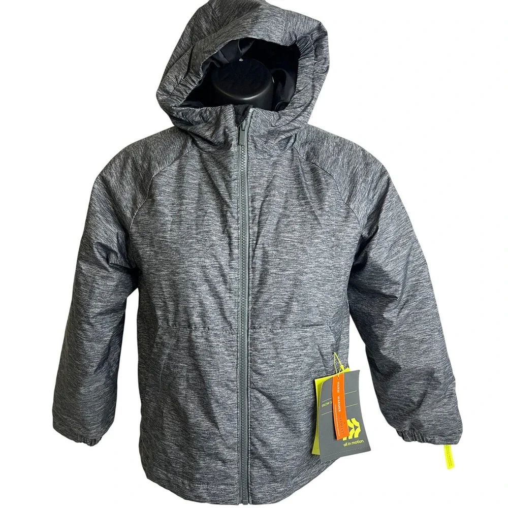 All in Motion‎ Kids Gray Puffer Jacket Wind Water Resistant Full Zip S